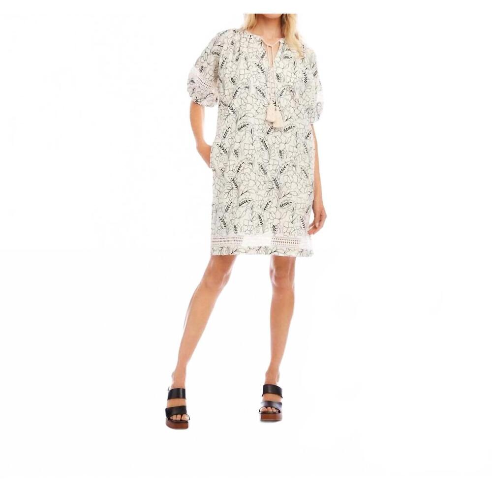 NEW KAREN KANE puff sleeve tassel dress - petite in cream
